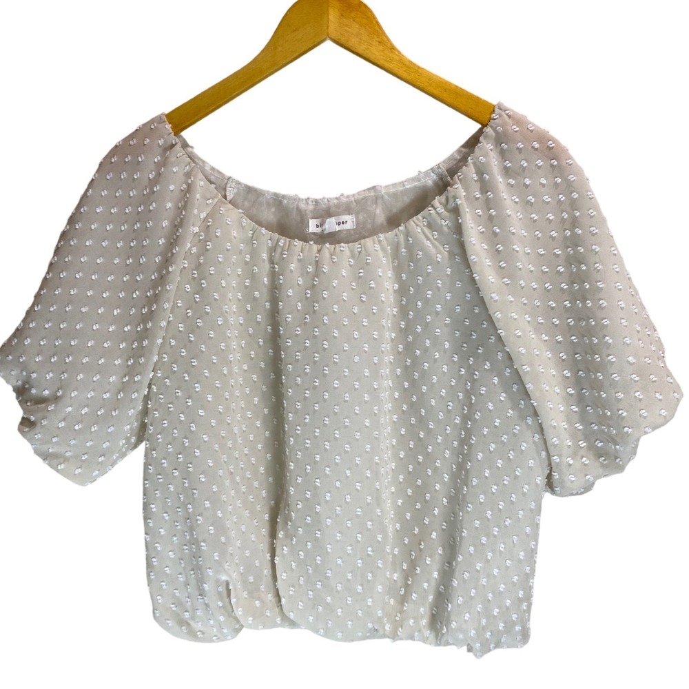 Blu Pepper Cream Swiss‎ Dot Puff Sleeve Cropped Blouse Top Medium Boho Romantic